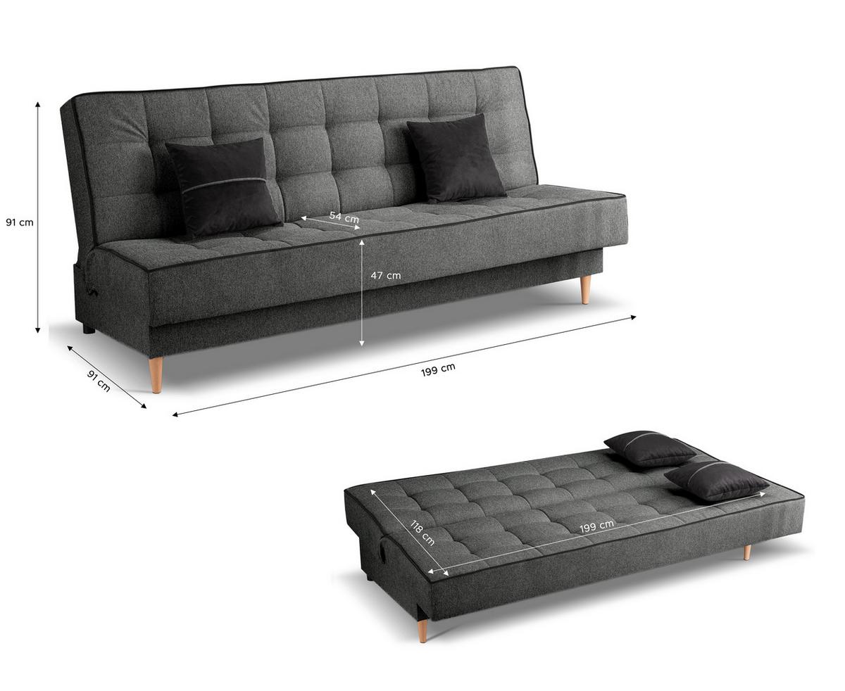Schlafsofa Bono Grau B: 199cm - Hellbraun/Schwarz, Basics, Holz/Textil (199/91/91cm) - MID.YOU