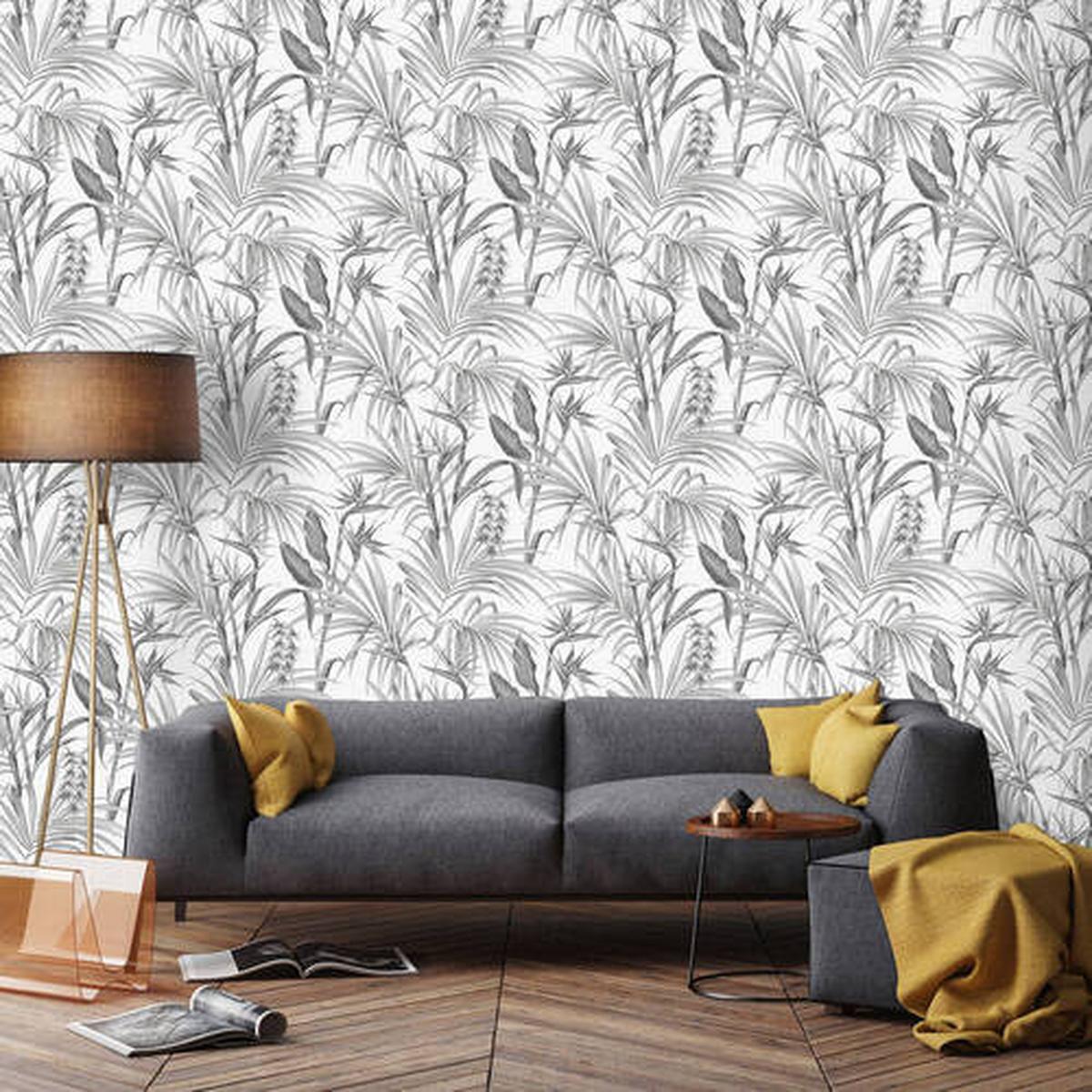 Vliestapete Blätter Grau B: 52 cm - Grau, Basics, Papier/Kunststoff (52/1000cm)