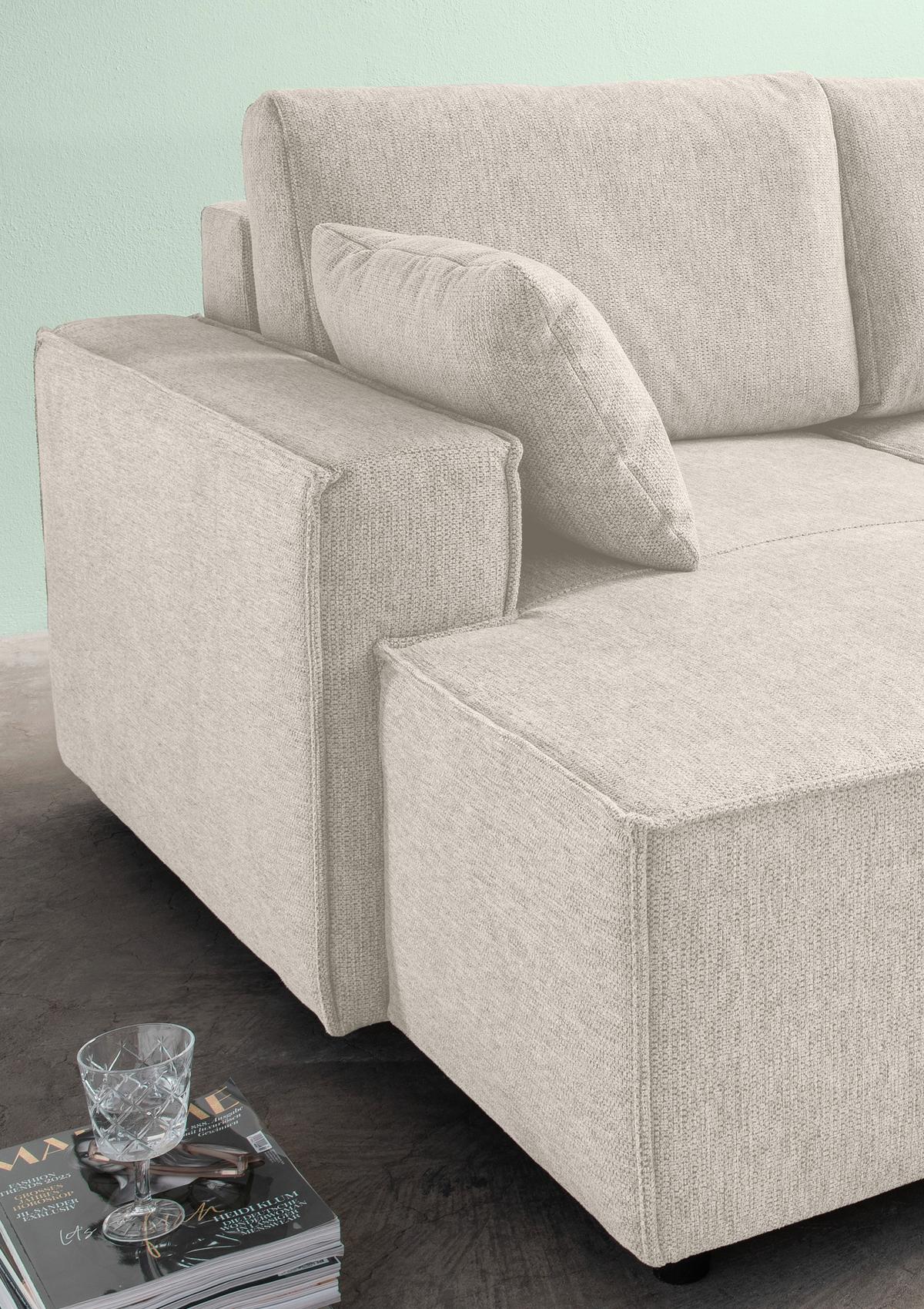 Bigsofa Tramin, Silberfarben B: 188 Cm - Beige/Schwarz, MODERN, Textil (188/86/154cm) - Livetastic