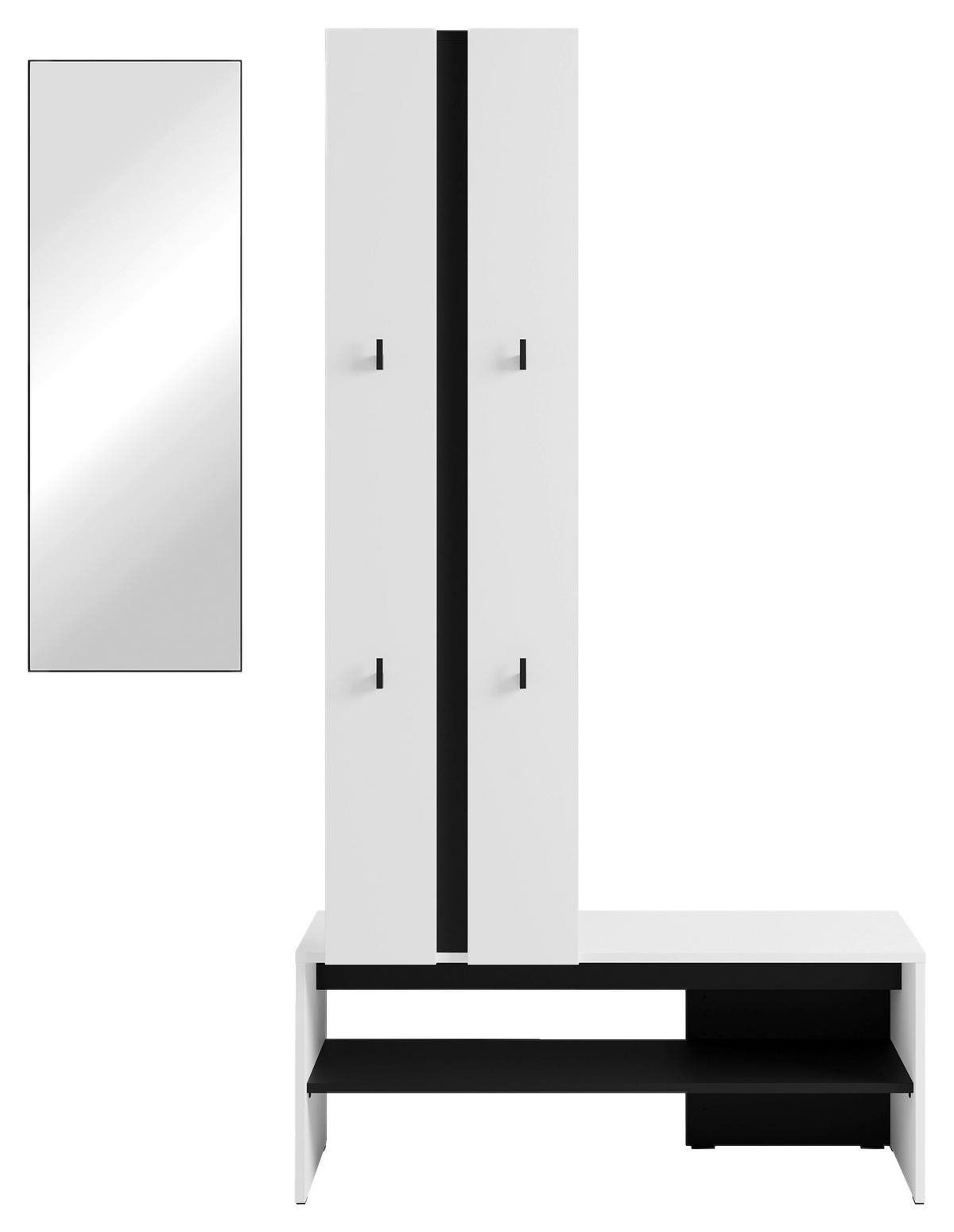 Garderobe Nante Set Weiß/schwarz B: 100 Cm - Schwarz/Weiß, Design, Holzwerkstoff (100/186/40cm) - MID.YOU