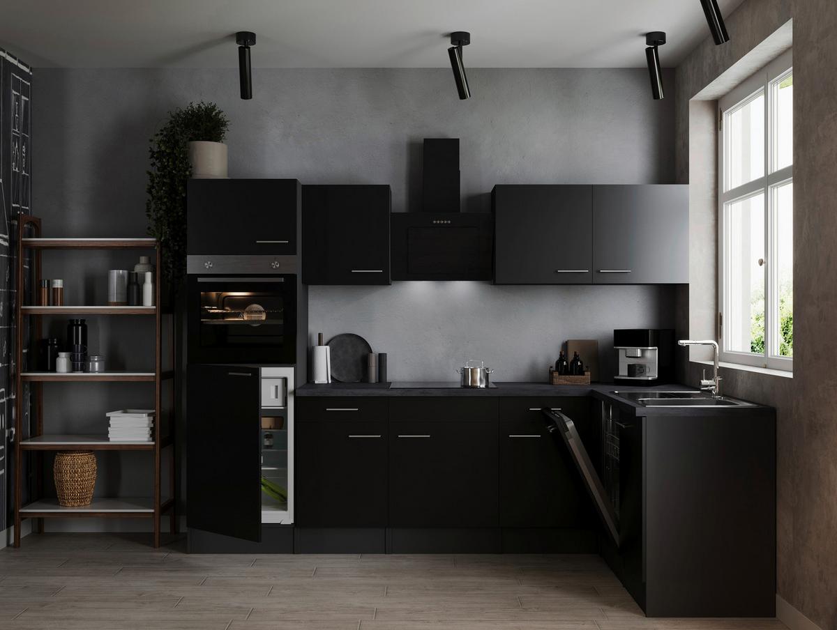 Eckküche Oliver Schwarz, Grau S: 280x172 Cm - Schwarz/Grau, Design, Holzwerkstoff (280/172cm) - Respekta