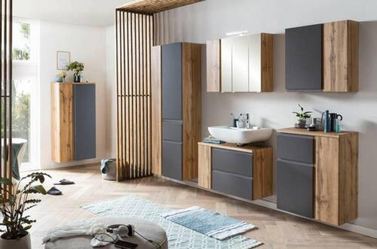 Hochschrank Varese B: 65 Cm Grau/wotan Eiche - Eiche Wotan/Grau, MODERN, Holzwerkstoff (65/180/35cm) - Held