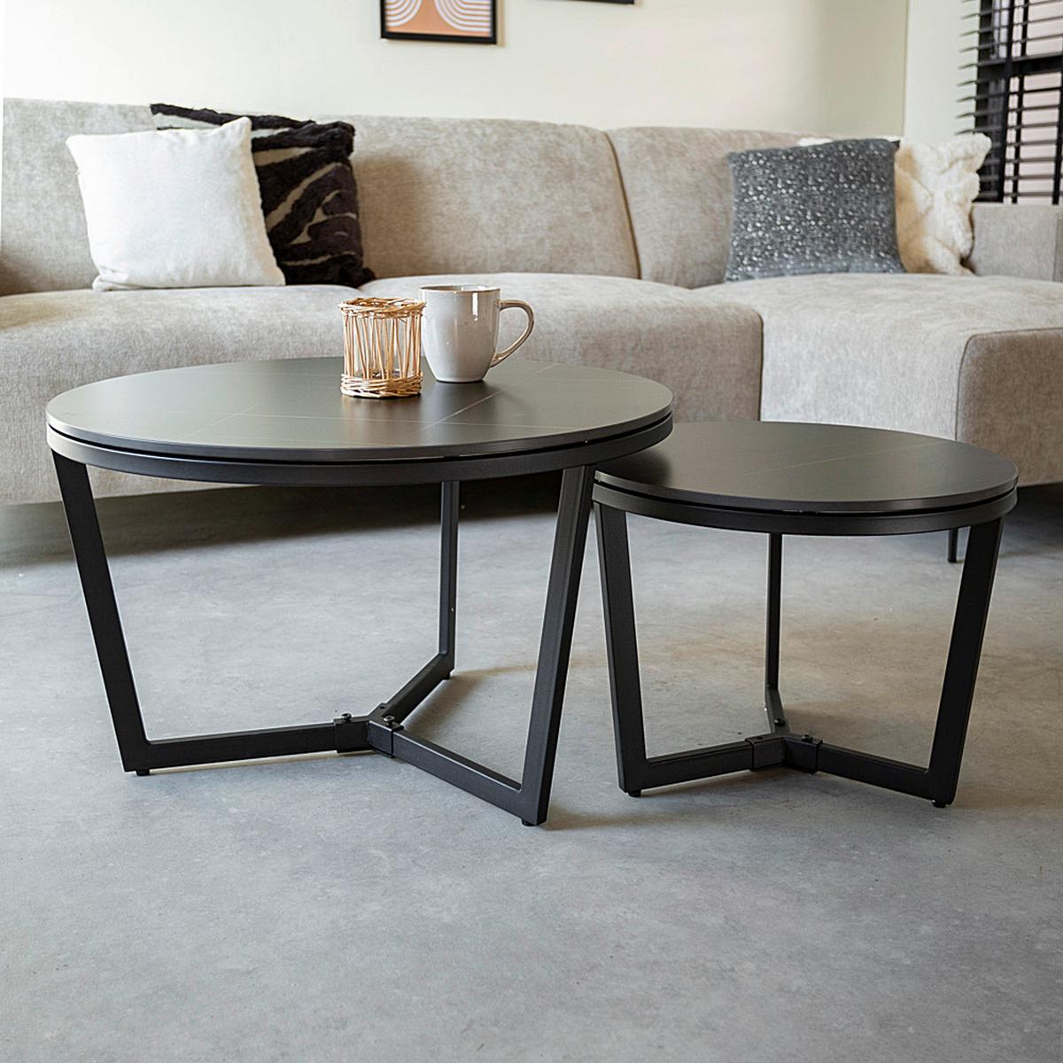 Couchtisch Ivan - Schwarz, KONVENTIONELL, Stein/Metall (68,5/68,5/43cm) - MID.YOU