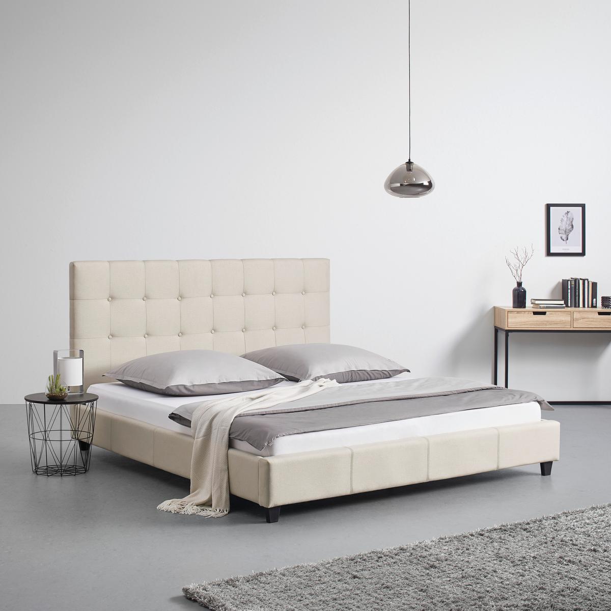 Manželská postel FREDERICO, 180x200, béžová - černá/krémová, Moderní, kompozitní dřevo/textil (180/200cm) - Bessagi Home