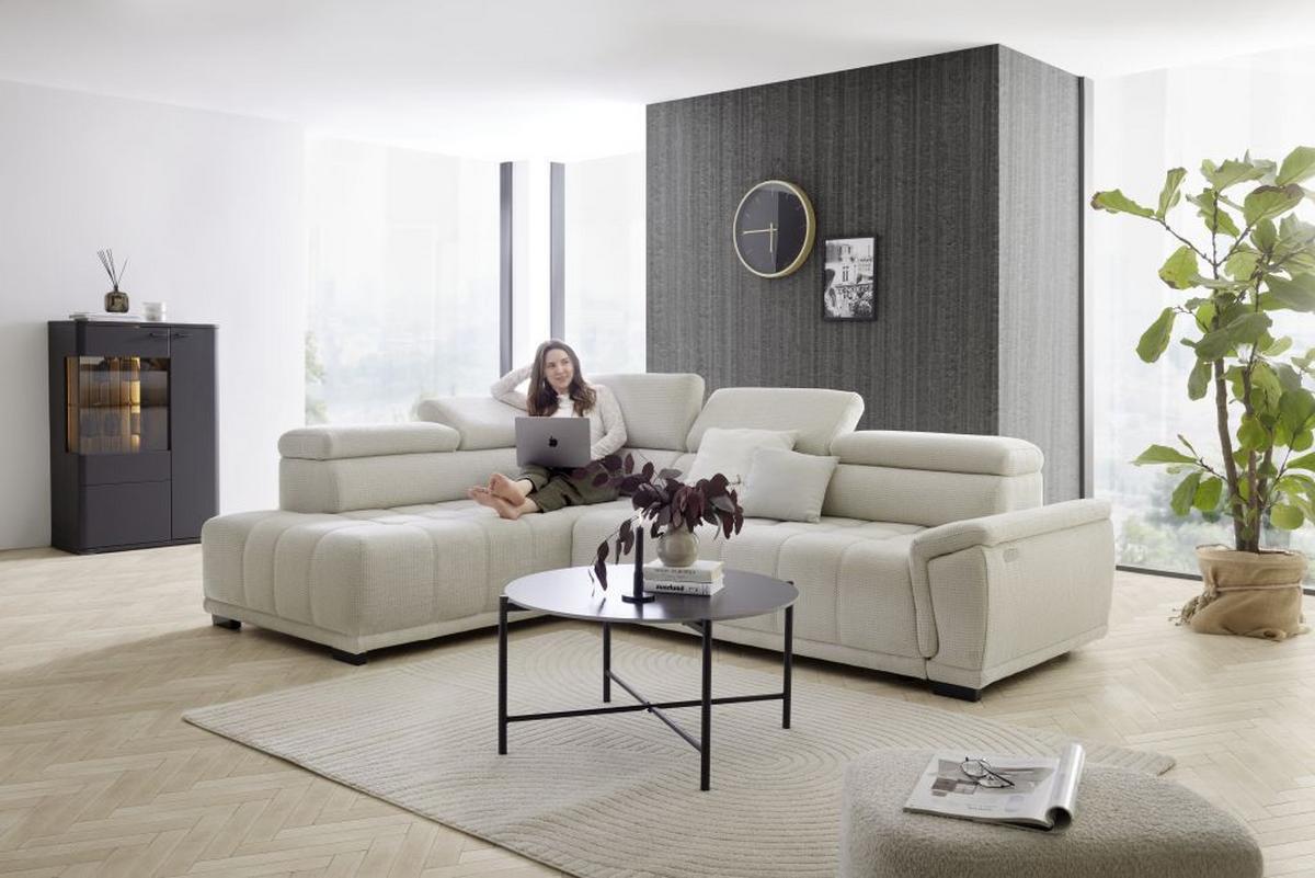 Rohová sedačka GRINALDI, ľavá, šedobílá - černá/šedobílá, Moderní, textil/plast (206/283cm) - Premium Living