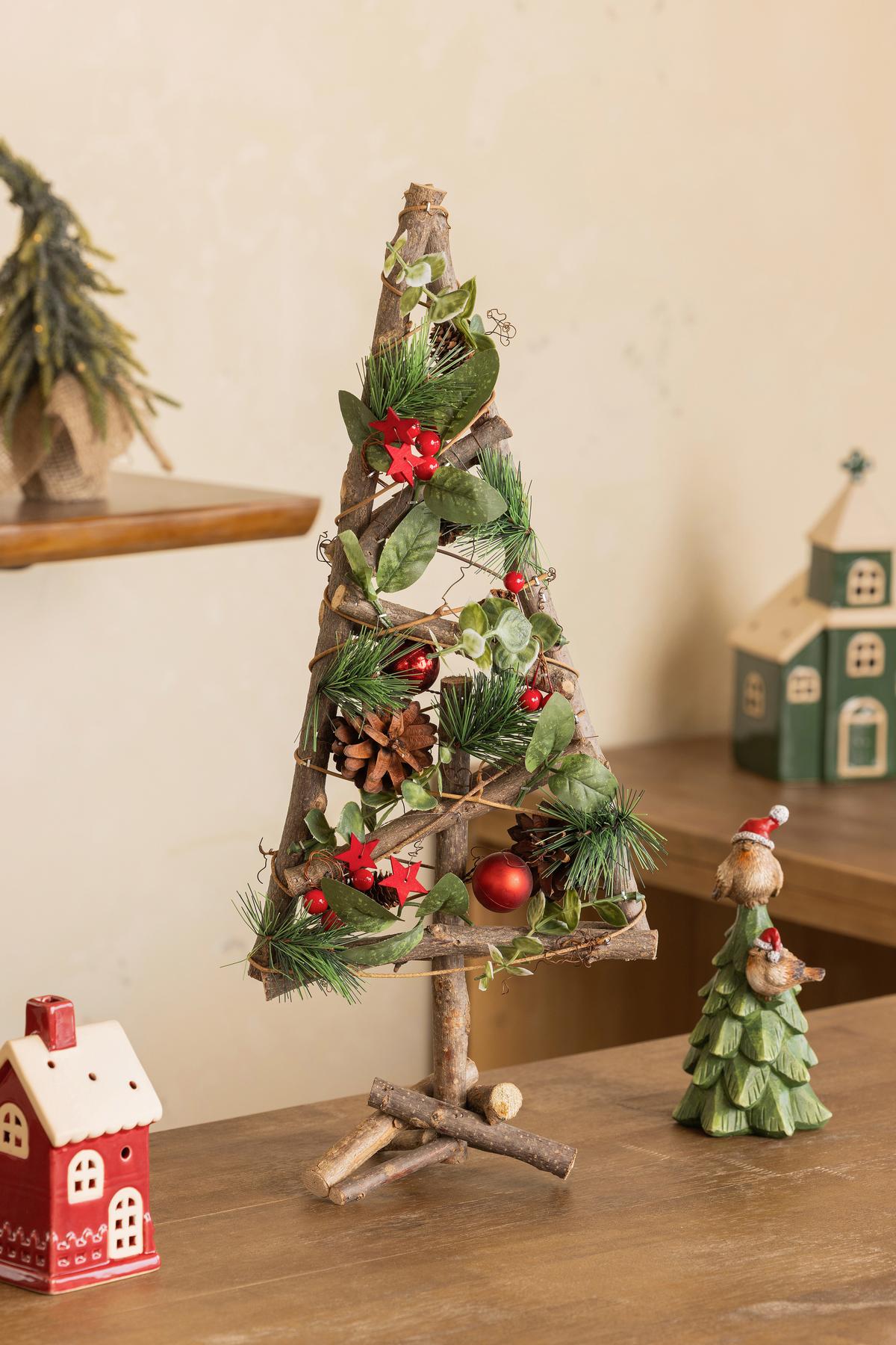 Dekoweihnachtsbaum Frederica - Rot/Braun, KONVENTIONELL, Holz/Kunststoff (19/12/48cm) - Luca Bessoni