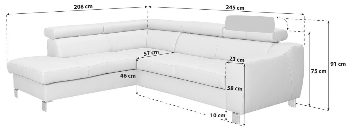 Ecksofa Aspen Lederlook Beige 208x245 cm - Chromfarben/Beige, Design, Leder/Textil (208/245cm) - Livetastic