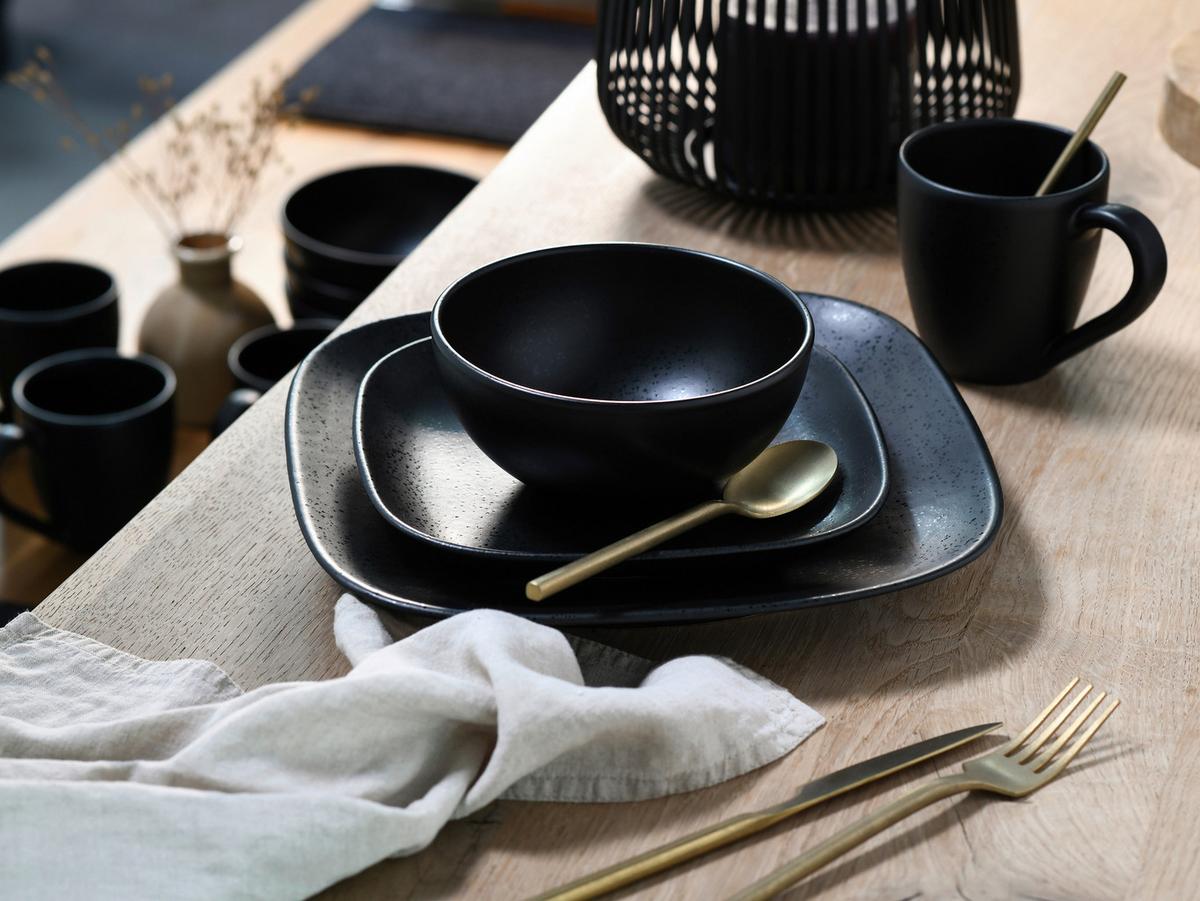 Kombiservice Square Schwarz 16-teilig - Schwarz, Basics, Keramik - Creatable