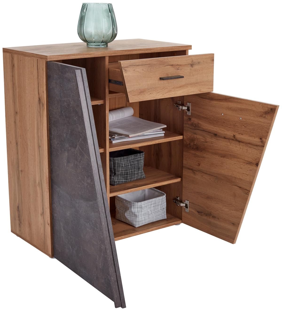 Kommode 80cm Venedig Wotan Eiche Dekor/Betonoptik - Eichefarben/Dunkelgrau, MODERN, Holzwerkstoff (80/92/35cm)