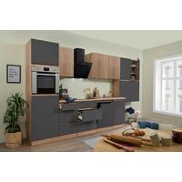 Küchenzeile Premium mit Geräten 380 cm Grau/Eiche Dekor - Eichefarben/Grau, Basics, Holzwerkstoff (380cm) - Respekta