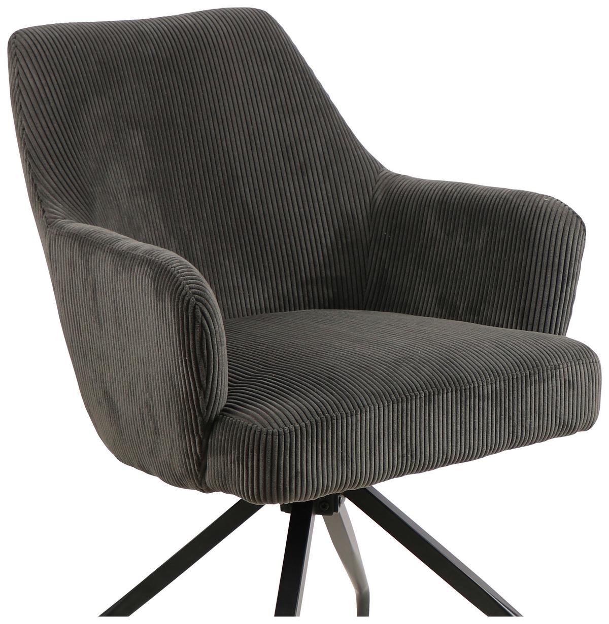 Armlehnstuhl Jeanette Grau Gepolstert, Echtholz Beine - Schwarz/Grau, MODERN, Holz/Textil (57/86/65cm) - MID.YOU