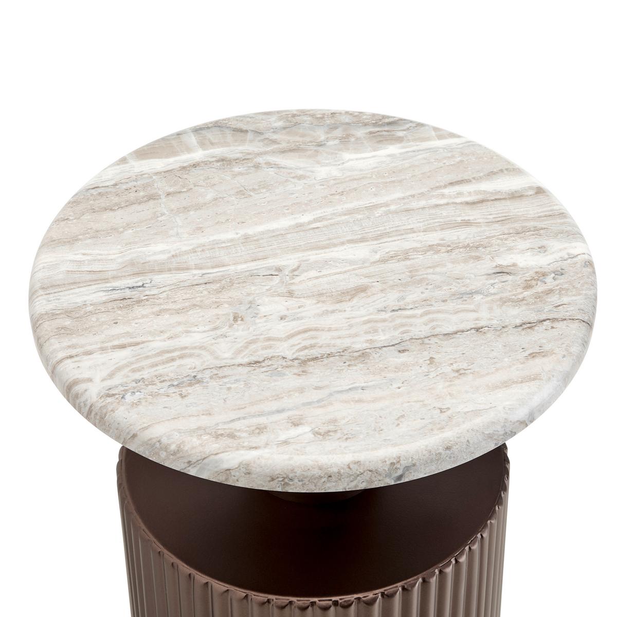 PRÍRUČNÝ STOLÍK SOLCO -TREND- - bronzová/prírodná farba, Lifestyle, kov/kompozitné drevo (30/56cm) - Premium Living