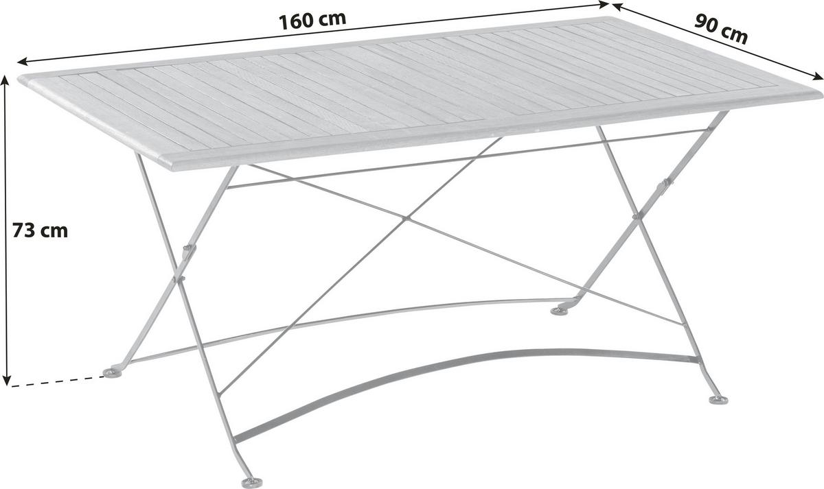 Gartentisch Klappbar Holz/ Metall L: 160 cm - Graphitfarben/Naturfarben, KONVENTIONELL, Holz/Metall (160/90/73cm) - Gardenson