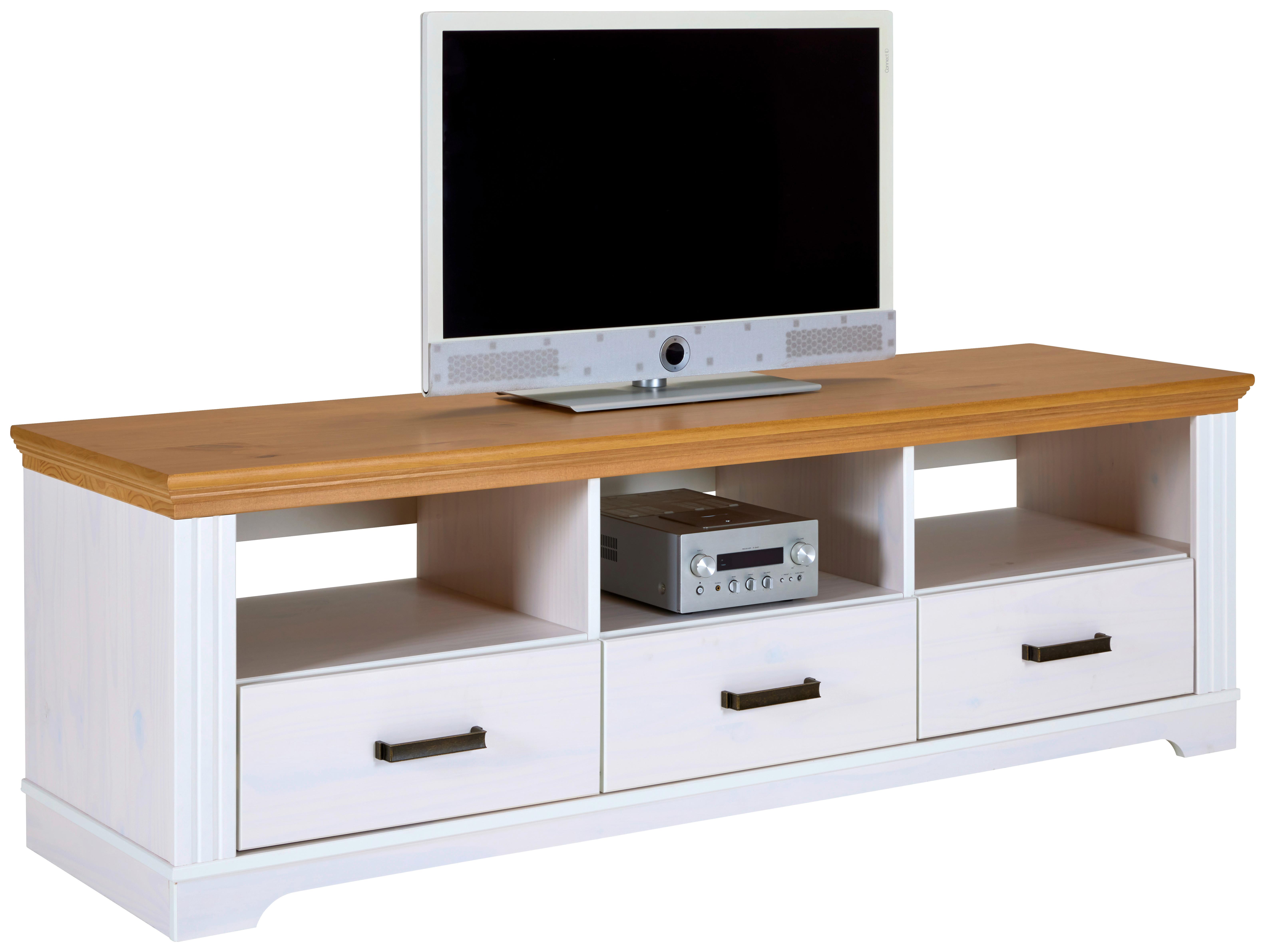 TV-Lowboard Maluno B: 166 cm Kiefer Massiv Weiß - Eichefarben/Weiß, MODERN, Holz (166/53/48cm) - Livetastic