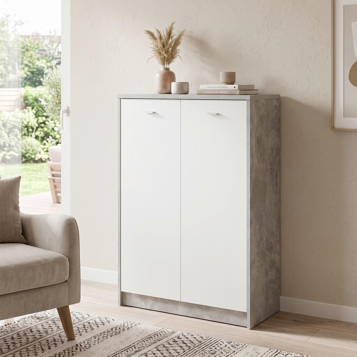 Kommode B 74cm 4-You New, Beton Optik/Weiß - Weiß/Grau, MODERN, Holzwerkstoff (74/111,4/34,6cm)