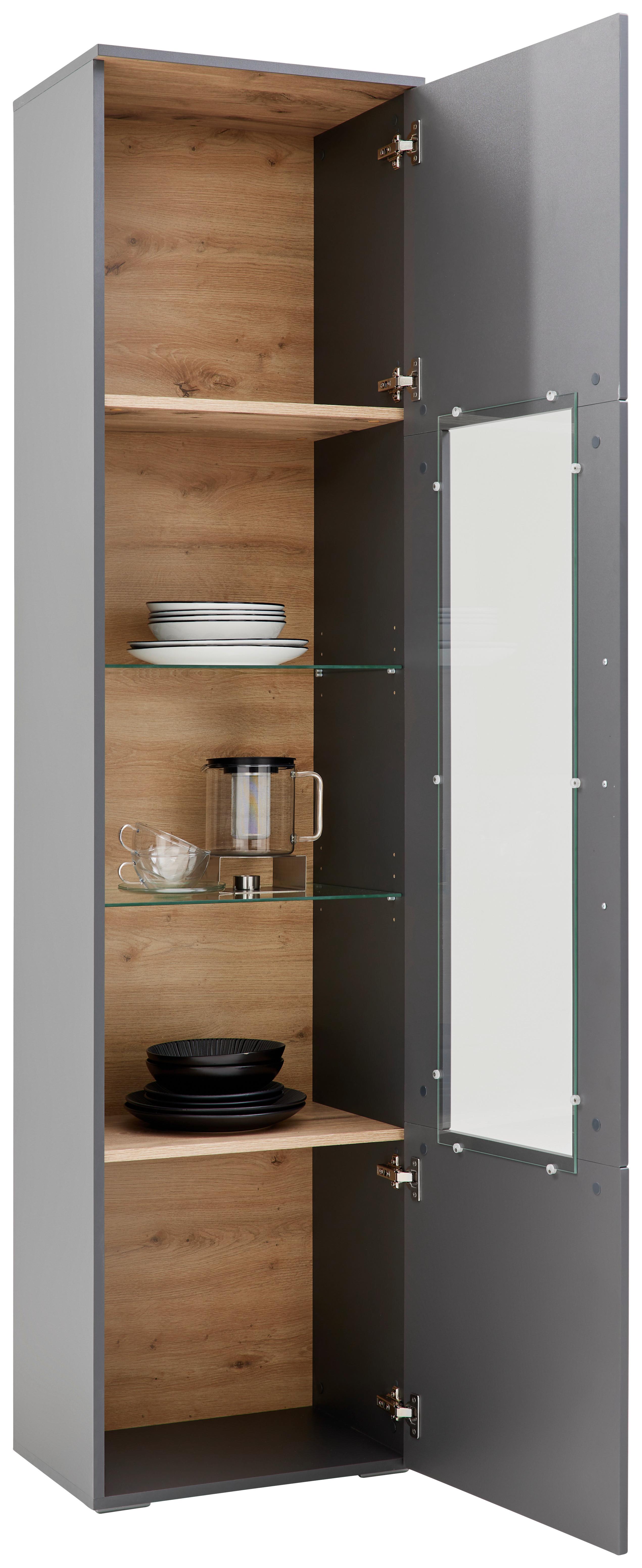 Vitrine in Anthrazit und Eichefarben