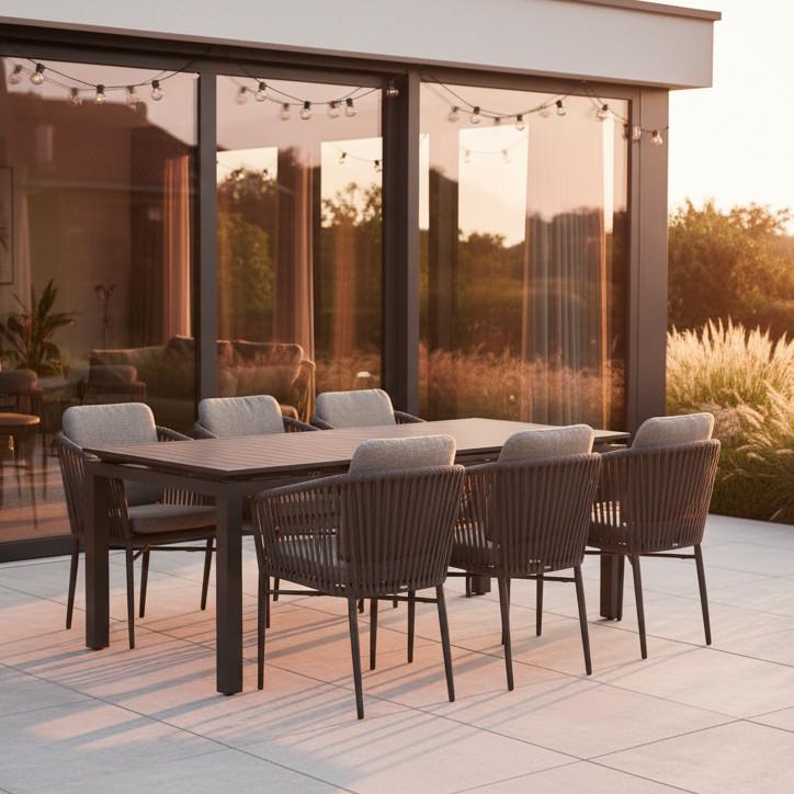 Gartenmöbel Set 7-Tlg. Metall/Textil mit Kissen - Anthrazit/Grau, Basics, Textil/Metall (180/240/100/70cm) - Gardenson