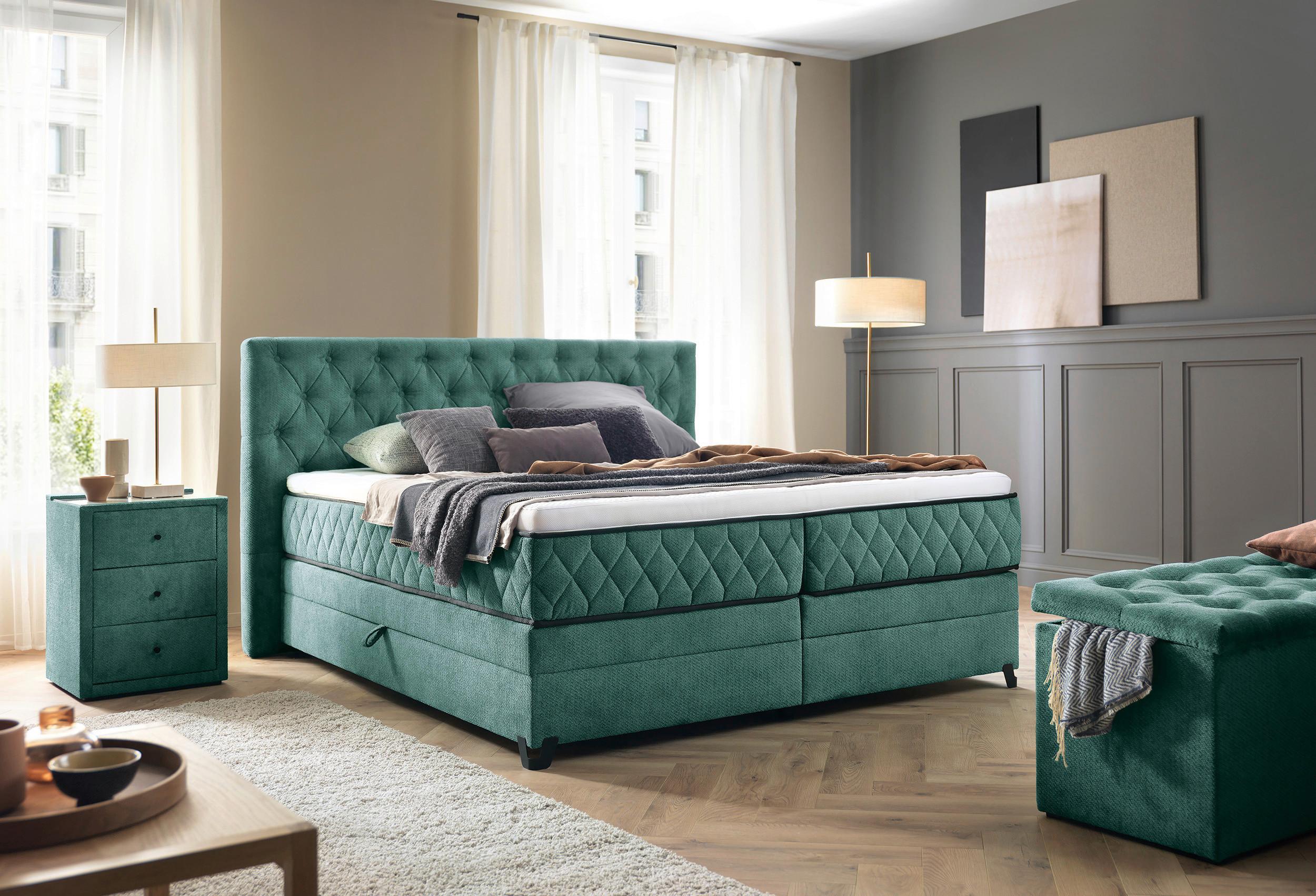 Boxspringbett Carmen A Türkis 160x200 Cm - Türkis, KONVENTIONELL, Holz/Holzwerkstoff (160/200cm) - James Wood