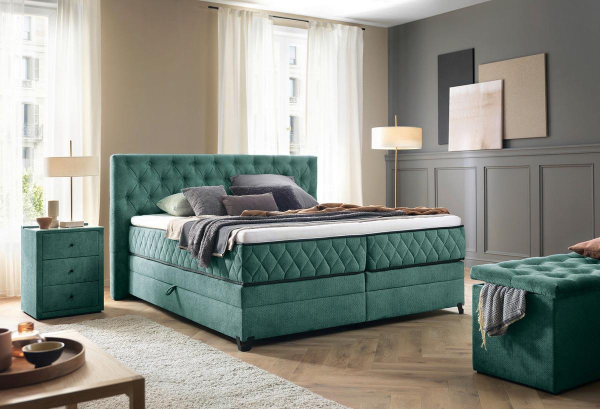 Boxspringbett Mit Topper & Bettkasten 160x200 Carmen A - Türkis, KONVENTIONELL, Holz/Holzwerkstoff (160/200cm) - James Wood