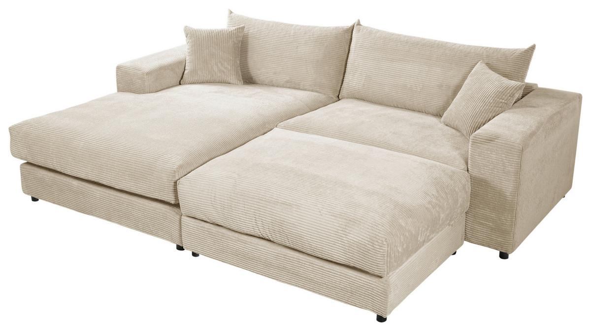 Ecksofa Funny S Links Creme mit Hocker B: 265 cm - Creme/Schwarz, Basics, Textil (180/265cm) - Livetastic