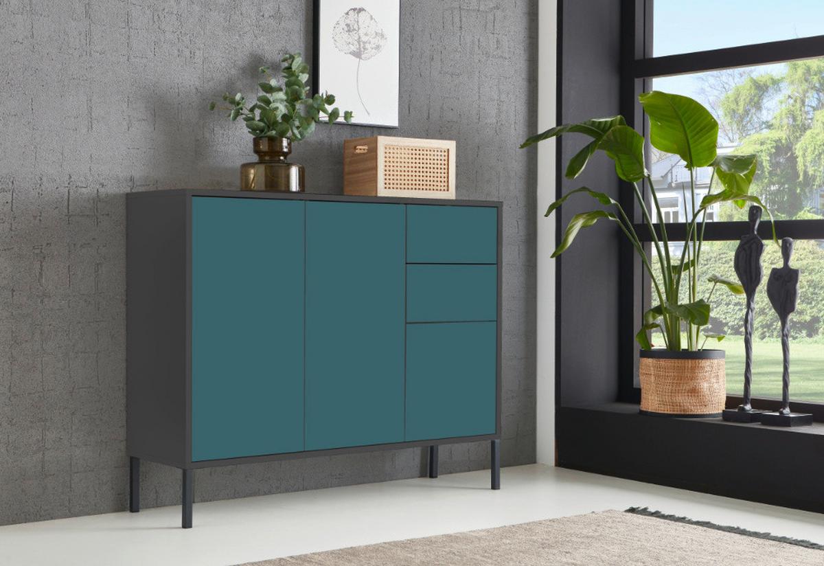 Kommode Mailand Anthrazit/petrol B: 105,5cm - Anthrazit/Petrol, MODERN, Holzwerkstoff (105,5/86/33cm) - MID.YOU