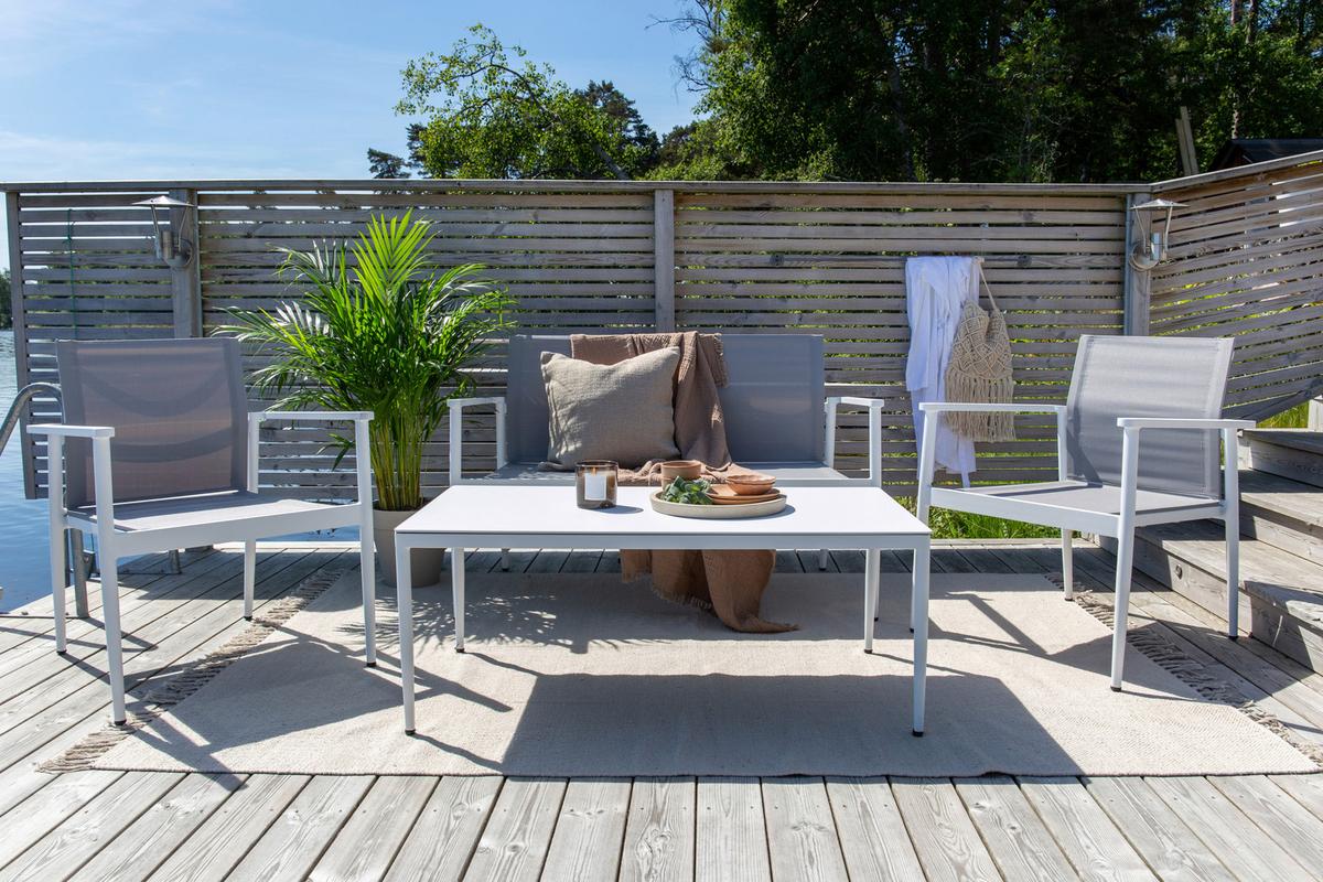 Loungegarnitur Break - Weiß/Grau, KONVENTIONELL, Glas/Textil - Gardenson