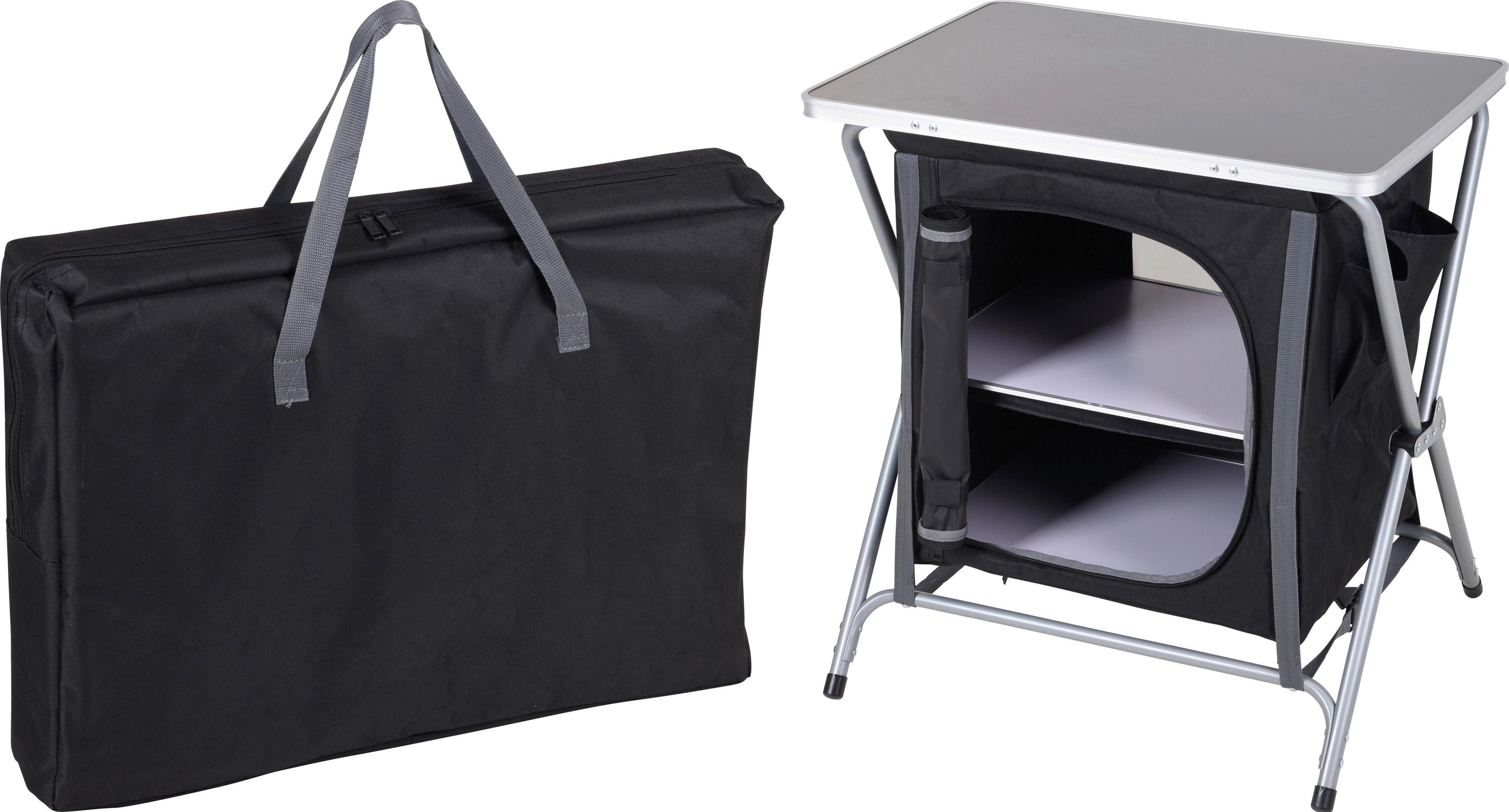 Campingtisch Klappbar 60x64 cm mit Ablagefächer + Tragetasche - Silberfarben/Schwarz, Basics, Holzwerkstoff/Metall (60/64/45cm)