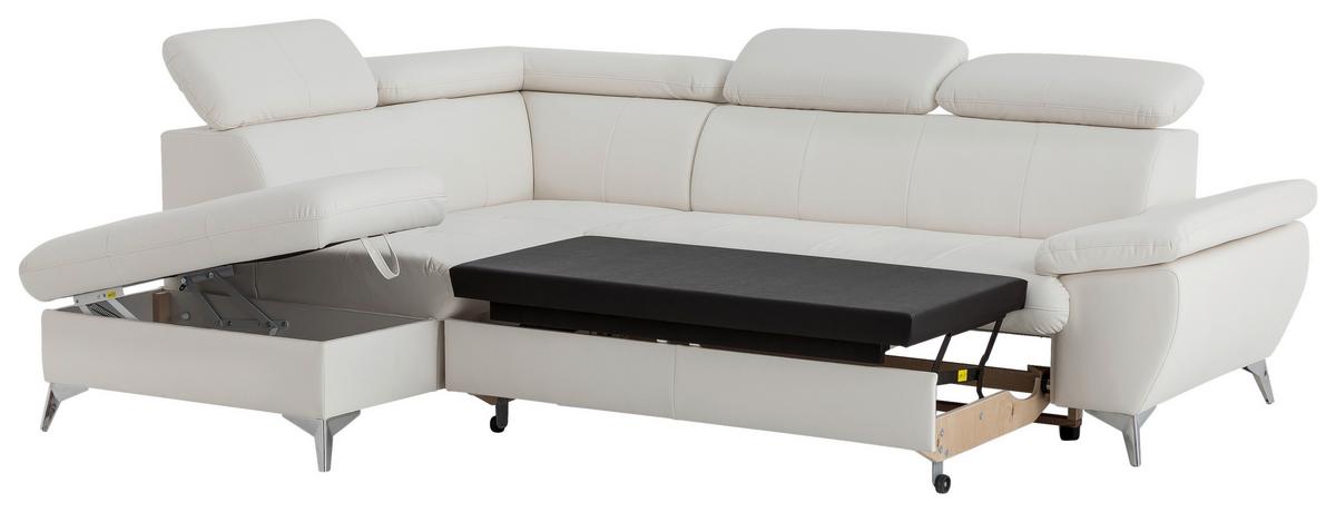Ecksofa mit Schlaffunktion und Bettkasten Gisele Weiß - Chromfarben/Weiß, KONVENTIONELL, Textil (209/256cm) - Livetastic