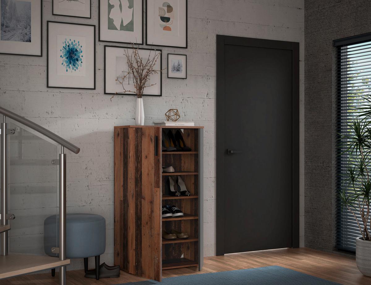 Cipősszekrény Boots 68,9/120,4cm - barna/szürke, Basics, műanyag/faalapú anyag (68,9/120,4/34,1cm)