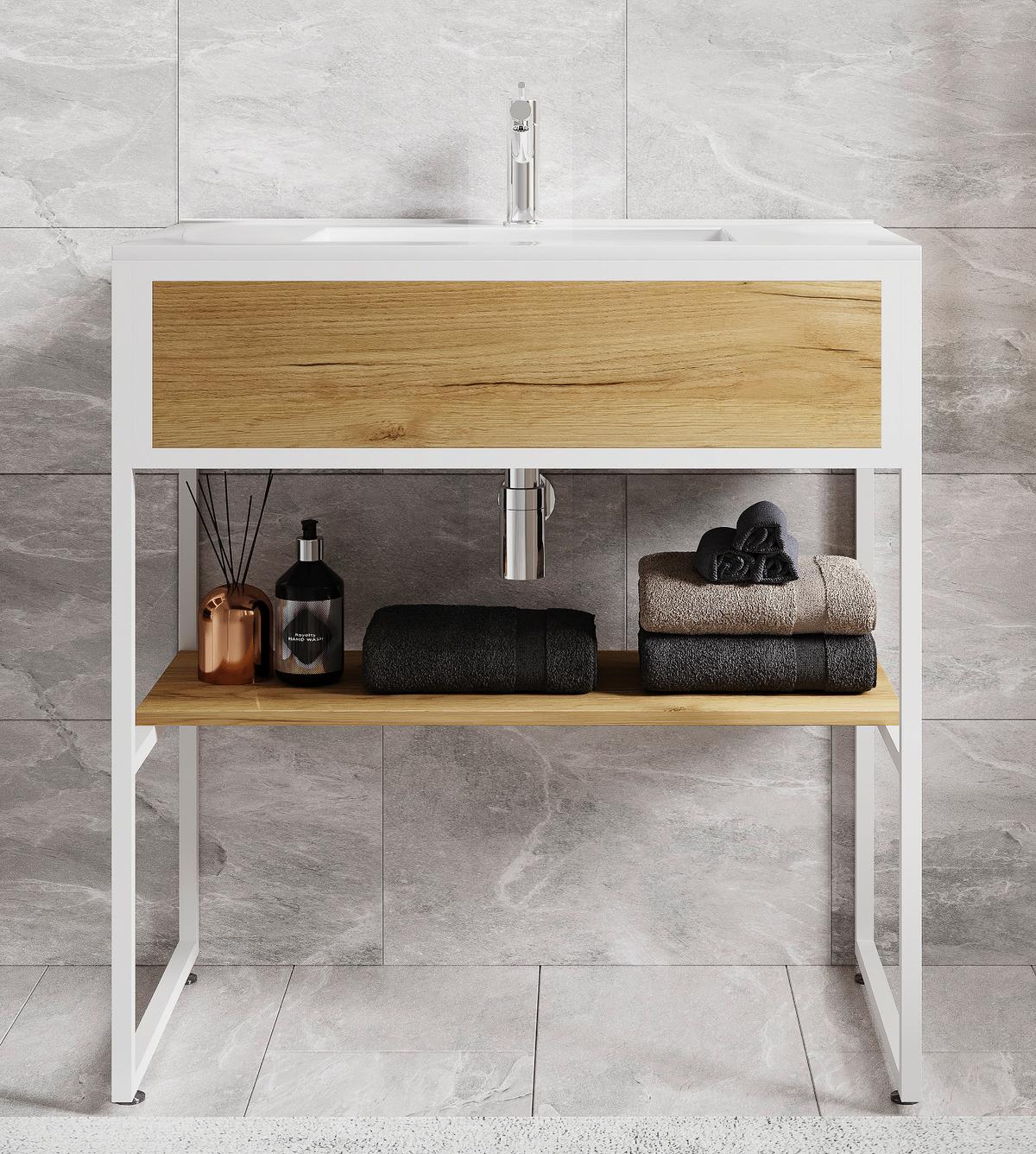 Waschtischkombi 2--Teilig. Waschplatz "bitila 80" - Honigeiche/Weiß, MODERN, Keramik/Holzwerkstoff (80cm) - MID.YOU