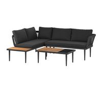 Loungegarnitur Nara - Schwarz/Akaziefarben, MODERN, Glas/Holz (185/146,5cm) - Beldano