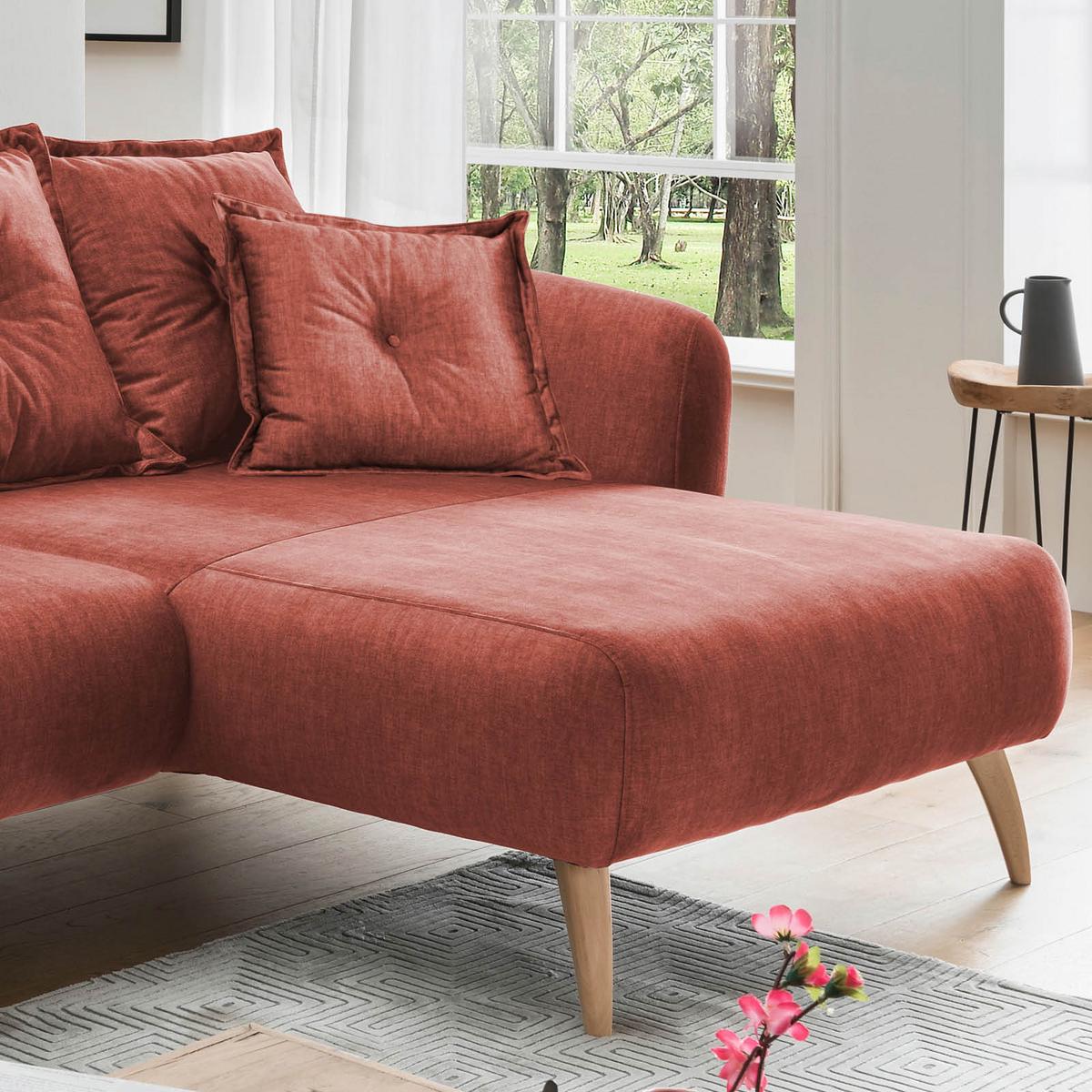 Ecksofa Baggio Koralle S: 277/162 cm - Koralle/Buchefarben, MODERN, Holz/Textil (277/162cm) - Livetastic