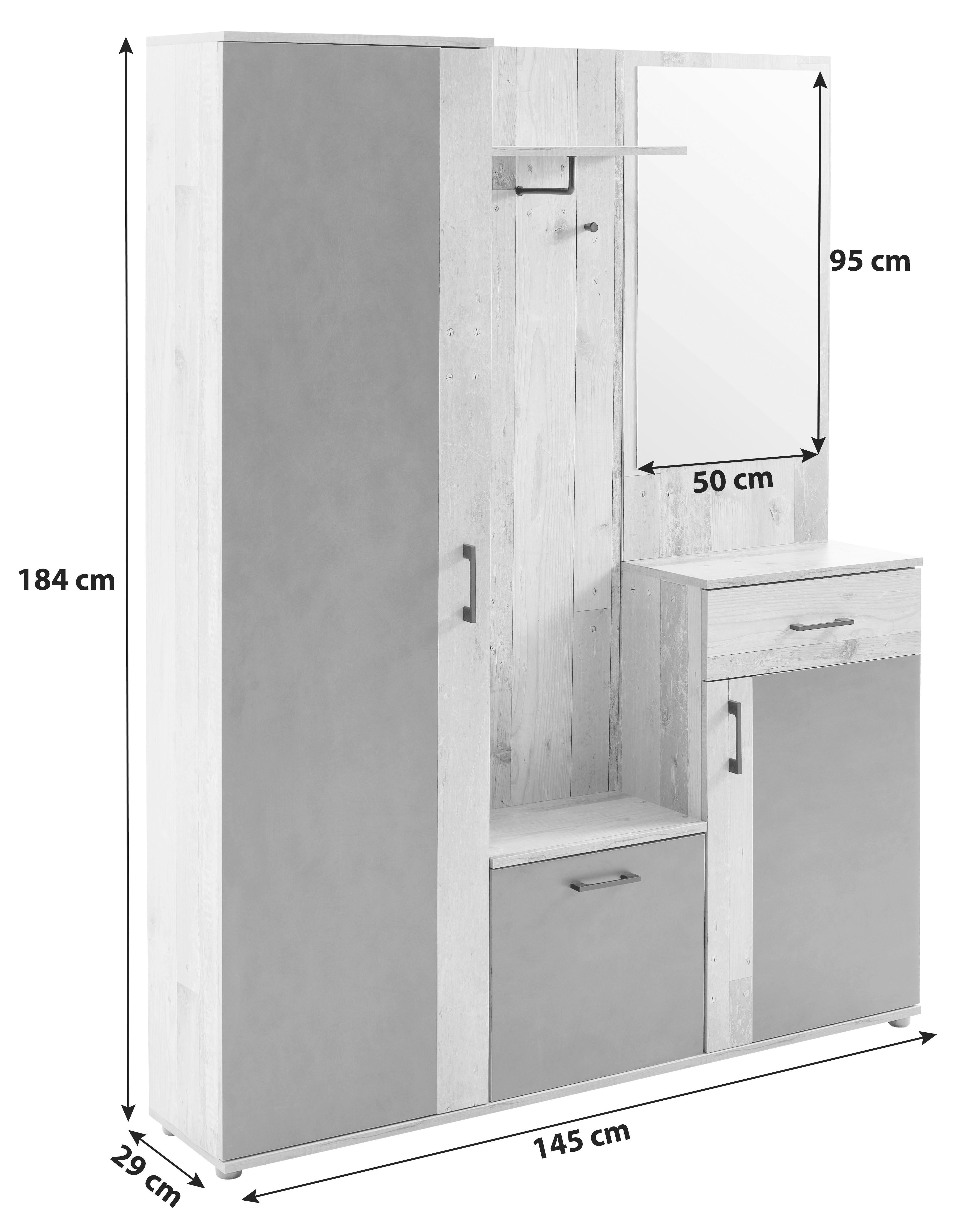 Garderobe Trio Anthrazit/Eiche Dekor B: 145 cm Mit Spiegel - Eichefarben/Anthrazit, Basics, Holzwerkstoff (145/184/29cm) - P & B