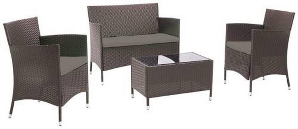 Loungegarnitur 4-tlg Valencia Kunststoff/glas Mit Kissen - Dunkelbraun/Creme, MODERN, Glas/Kunststoff - Ondega