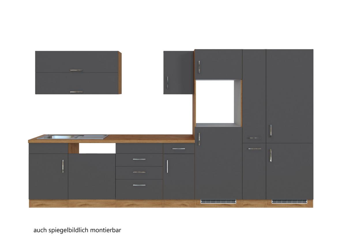 Küchenzeile Sorrento ohne Geräte 360 cm Anthrazit - Eichefarben/Anthrazit, MODERN, Holzwerkstoff (360cm) - Held