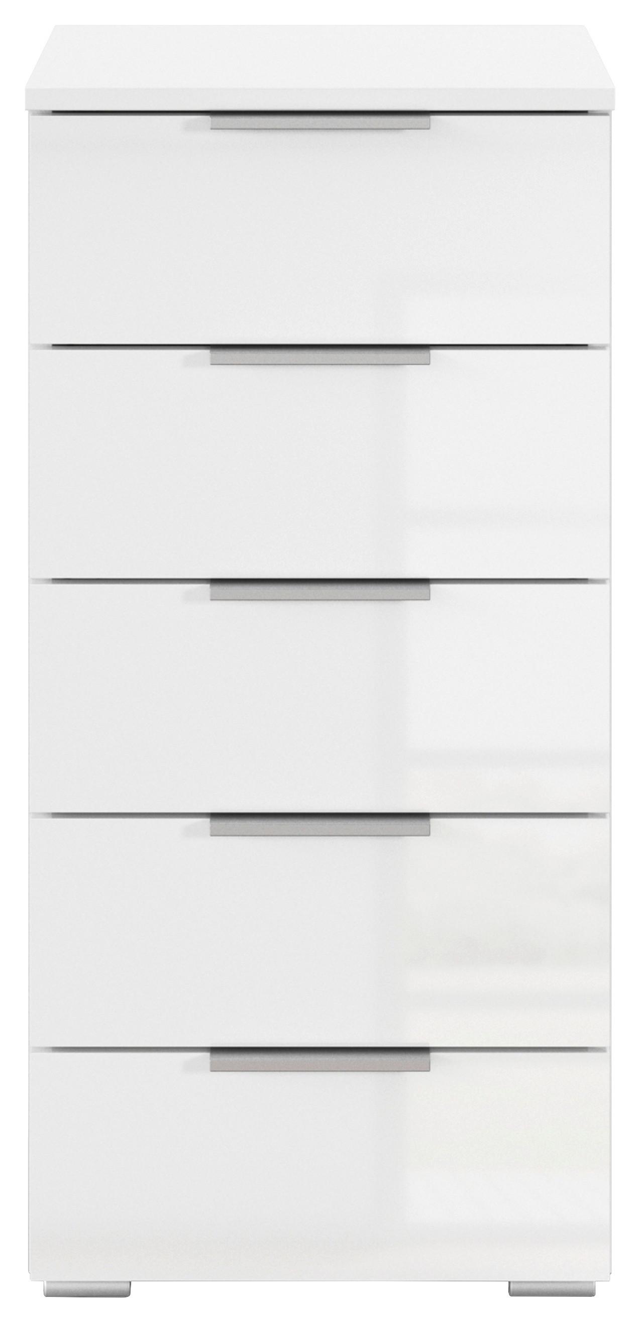 Nachtkästchen Mars 5l-Hg Weiß B: 84 cm - Weiß Hochglanz/Alufarben, Basics, Holzwerkstoff (40/84/40cm)