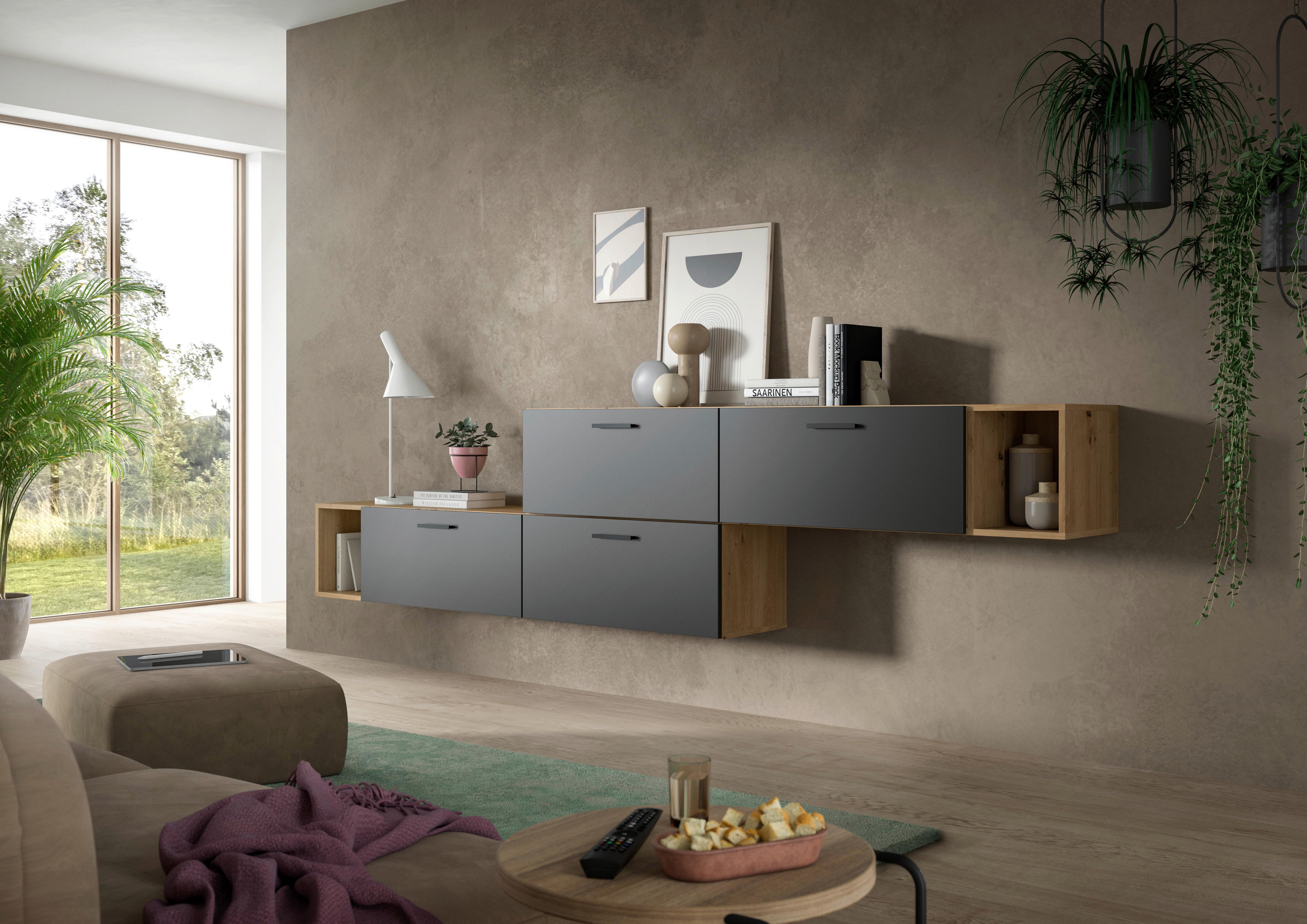 Wohnwand, The One 4, B: 276 Cm Grau/artisan Eiche Dekor - Schwarz/Eiche Artisan, Trend, Holzwerkstoff (276/97/34cm)