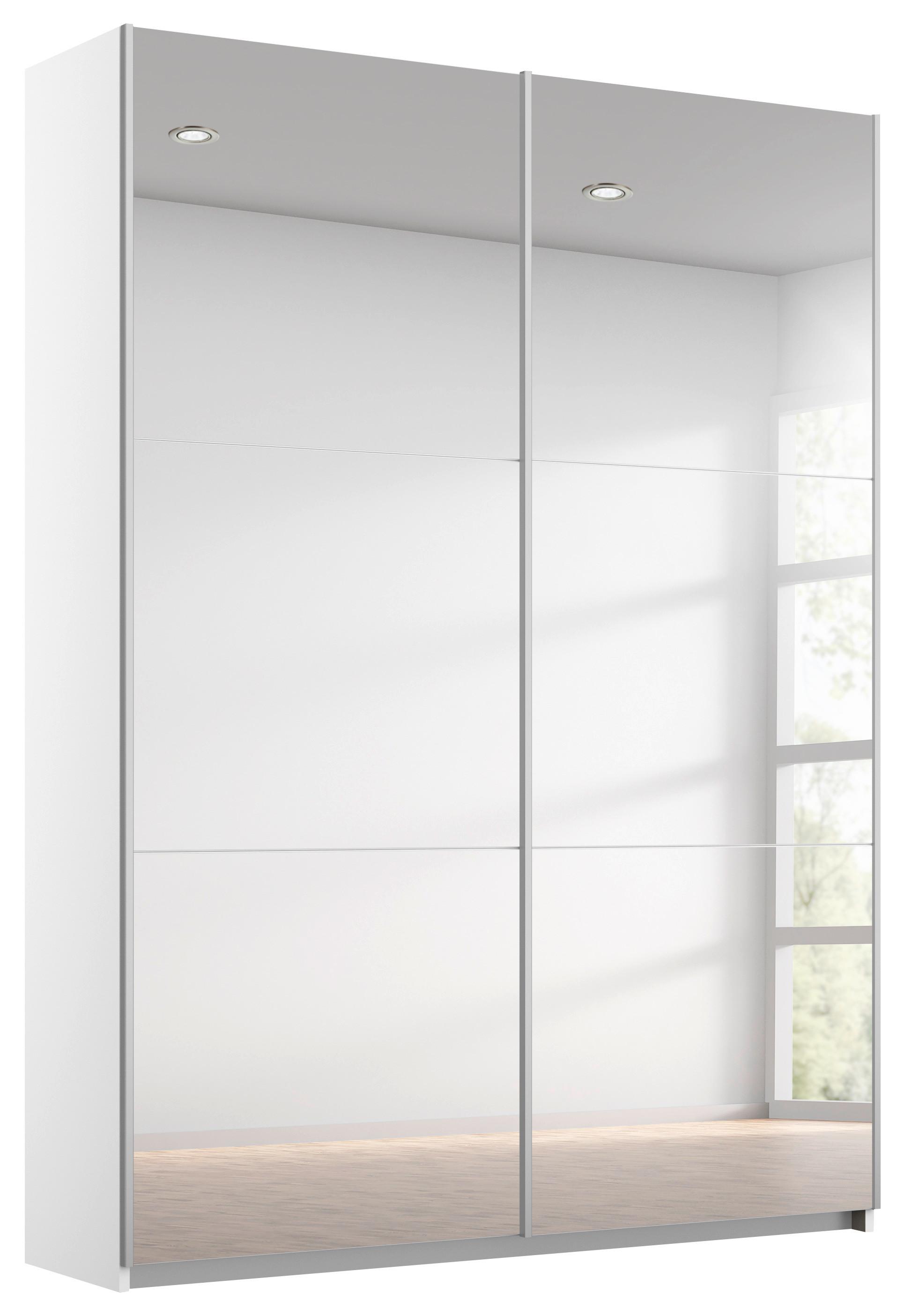 Schwebetürenschrank Mit Spiegel 131cm Reflect, Weiß - Silberfarben/Weiß, MODERN, Glas/Holzwerkstoff (131/210/59cm)