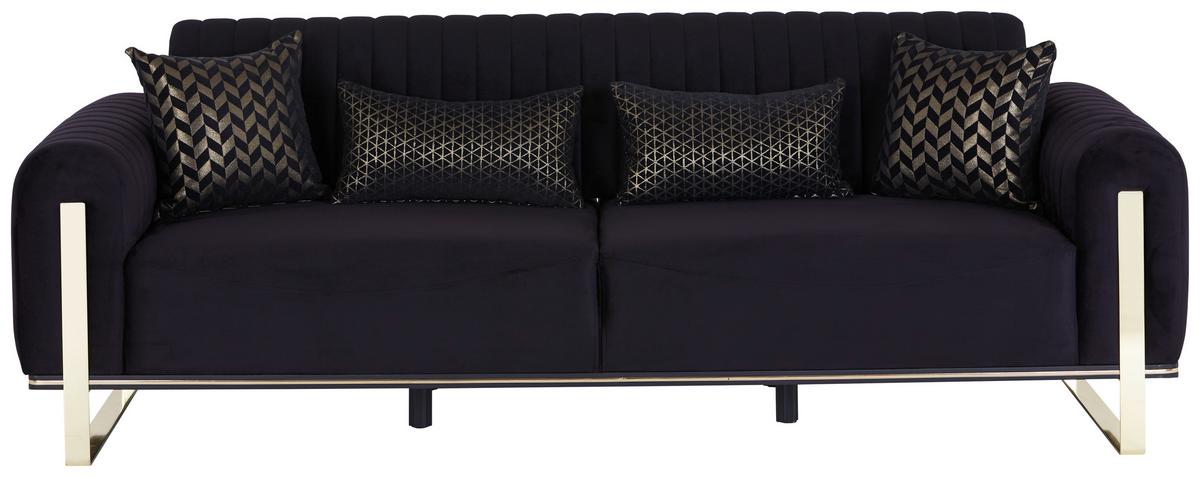 3-Sitzer-Sofa Mit Schlaffunktion Bono Schwarz - Goldfarben/Schwarz, MODERN, Textil (230/83/90cm) - Luca Bessoni