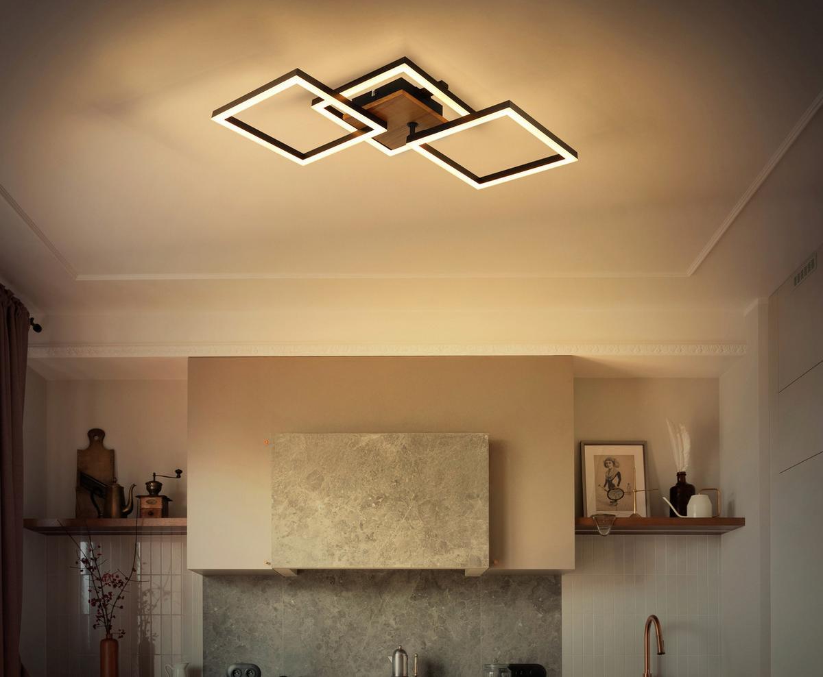 LED-Deckenleuchte 67280-30 - Dunkelbraun/Opal, Design, Holz/Kunststoff (66/31/7,5cm) - Globo