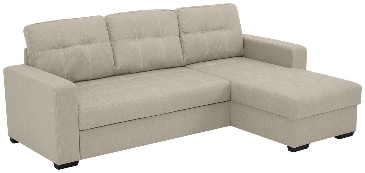 Eckschlafsofa Mediolan Silberfarben S: 240x160 cm - Sandfarben/Schwarz, Design, Textil (240/160cm) - Livetastic