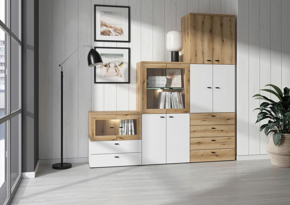 Stapelprogramm Sixty-Four - Eichefarben/Schwarz, Trend, Holzwerkstoff (192/192/35cm)