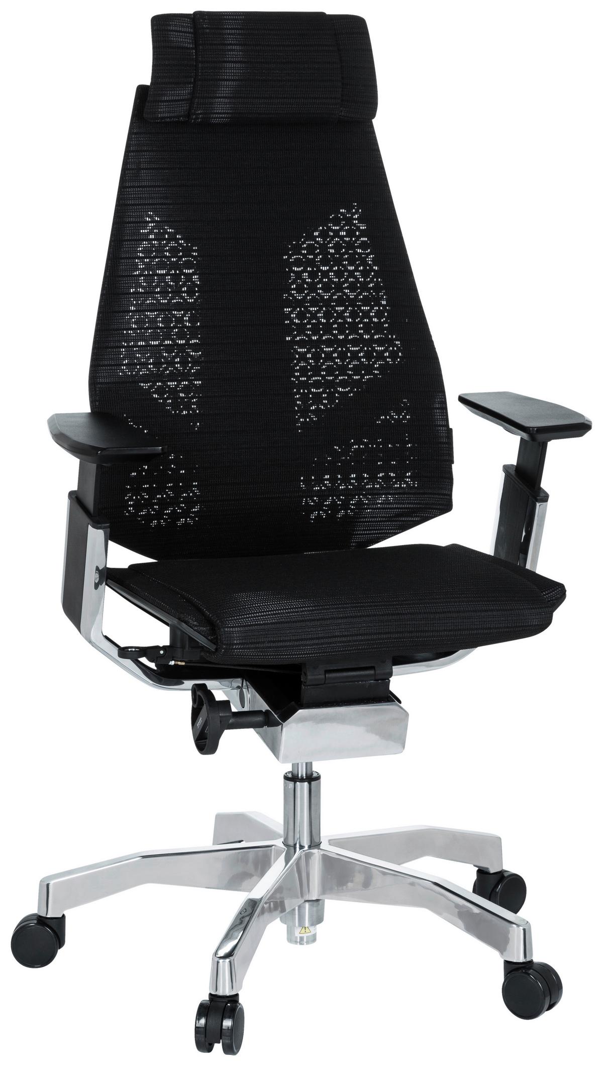 Drehstuhl Genidia Pro Höhenverstellbar Schwarz - Alufarben/Schwarz, MODERN, Kunststoff/Textil (57/134/46cm) - MID.YOU