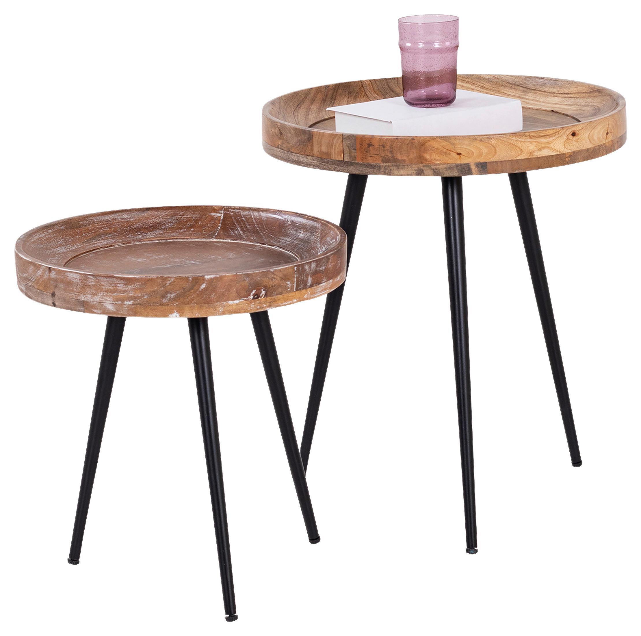 Nachttisch Braun/schwarz Massiv H: 50 Cm Ava - Schwarz/Naturfarben, MODERN, Holz/Metall (45/50/45cm) - MID.YOU