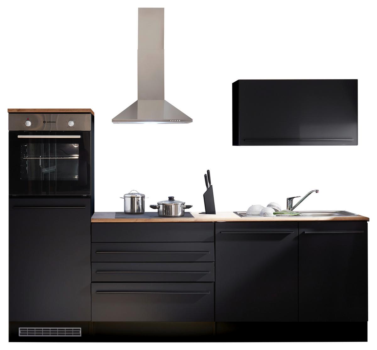 Küchenzeile Jazz mit Geräte B: 260 cm Schwarz/Eiche Dekor - Eichefarben/Schwarz, LIFESTYLE, Holzwerkstoff (260cm) - MID.YOU