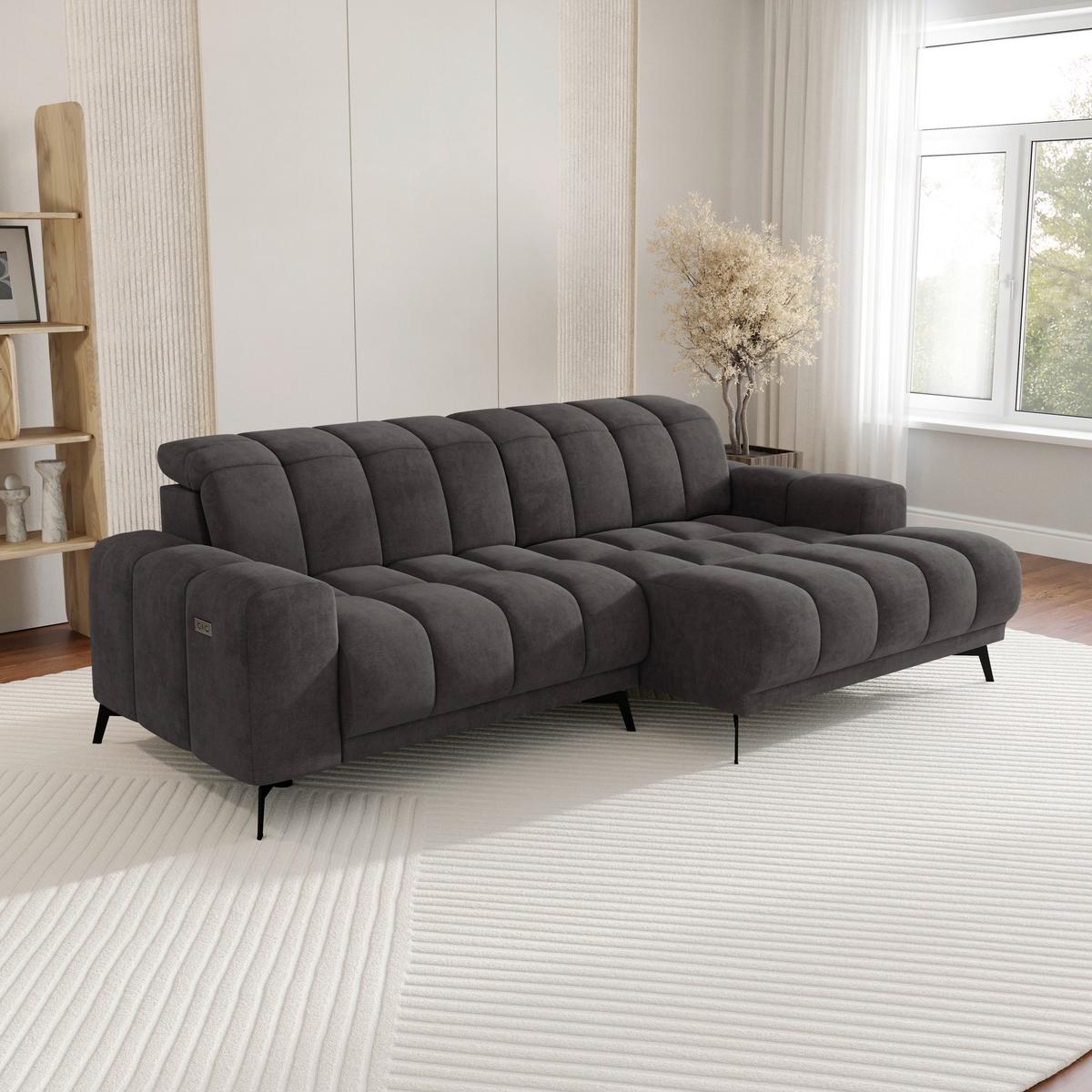 Rohová sedačka LAYA, pravá, tmavě hnědá tkanina MEMPHIS - tmavě hnědá, Moderní, textil (250/155cm) - Premium Living