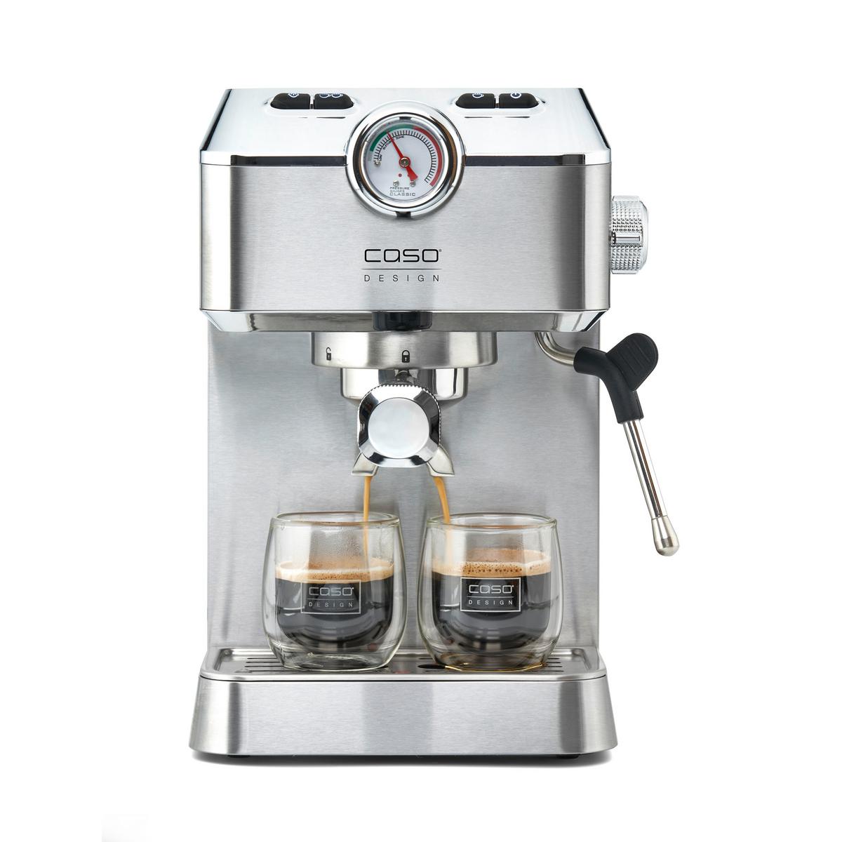 Espressomaschine 1820 - Edelstahlfarben/Schwarz, Basics (19,5/30,5/25,5cm) - CASO Design