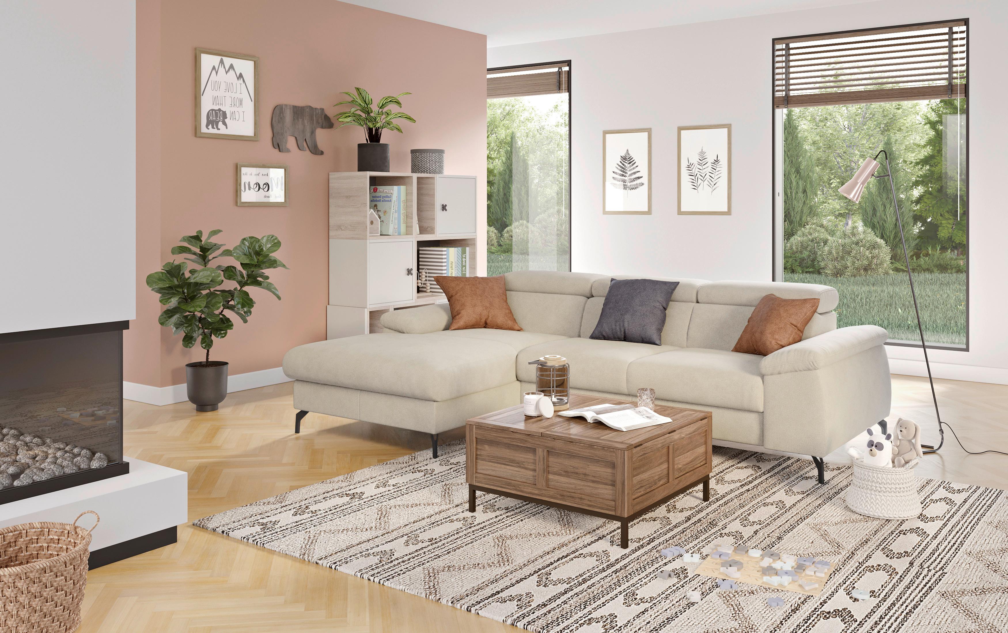 Ecksofa Kitty Beige S. 166x244 cm - Beige/Schwarz, Design, Textil (166/244cm) - Livetastic