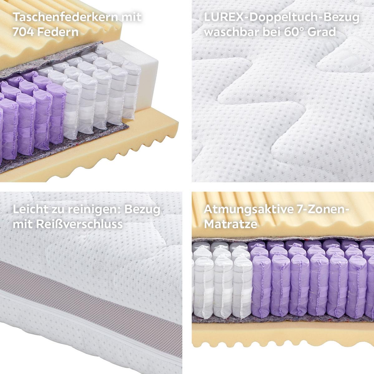 Taschenfederkernmatratze Visco Dream 90x200 cm H3 H: 22 cm - Weiß, KONVENTIONELL, Textil (90/200cm) - Livetastic