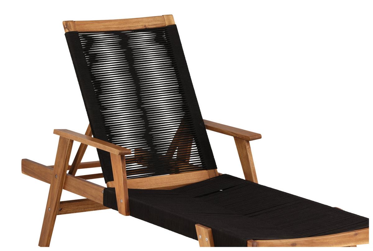 Sonnenliege Little John Akazienholz Verstellbar - Schwarz/Akaziefarben, KONVENTIONELL, Holz (73/35/200cm) - Gardenson